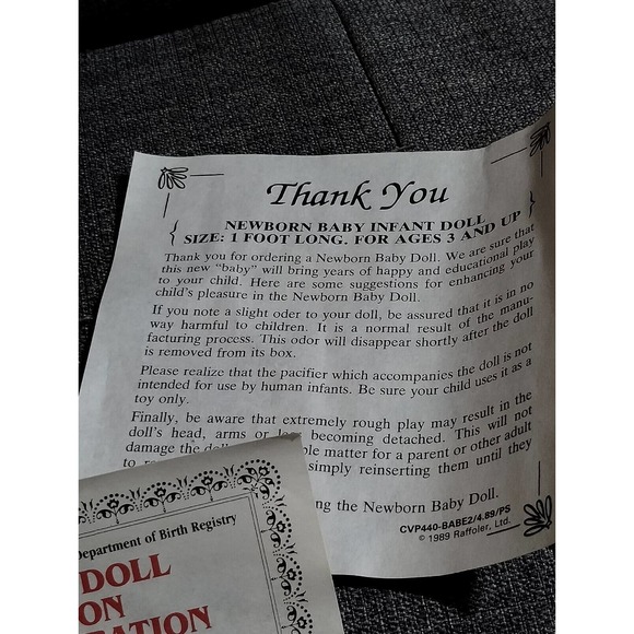 Raffoler Babyville Newborn Girl Doll W/ Birth Certificate - Picture 6 of 14